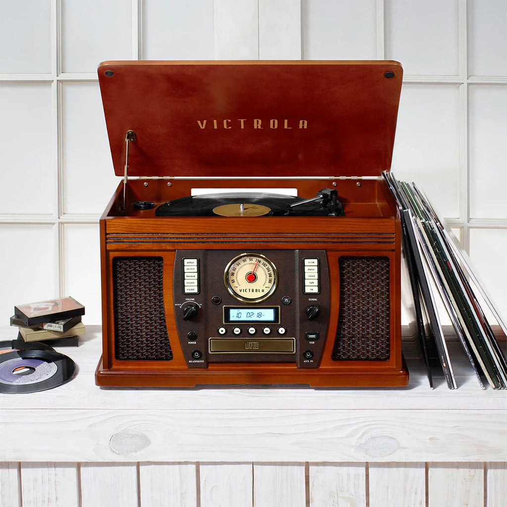 Mahogany Bluetooth Turntable with Built-in Stereo Speakers A8692