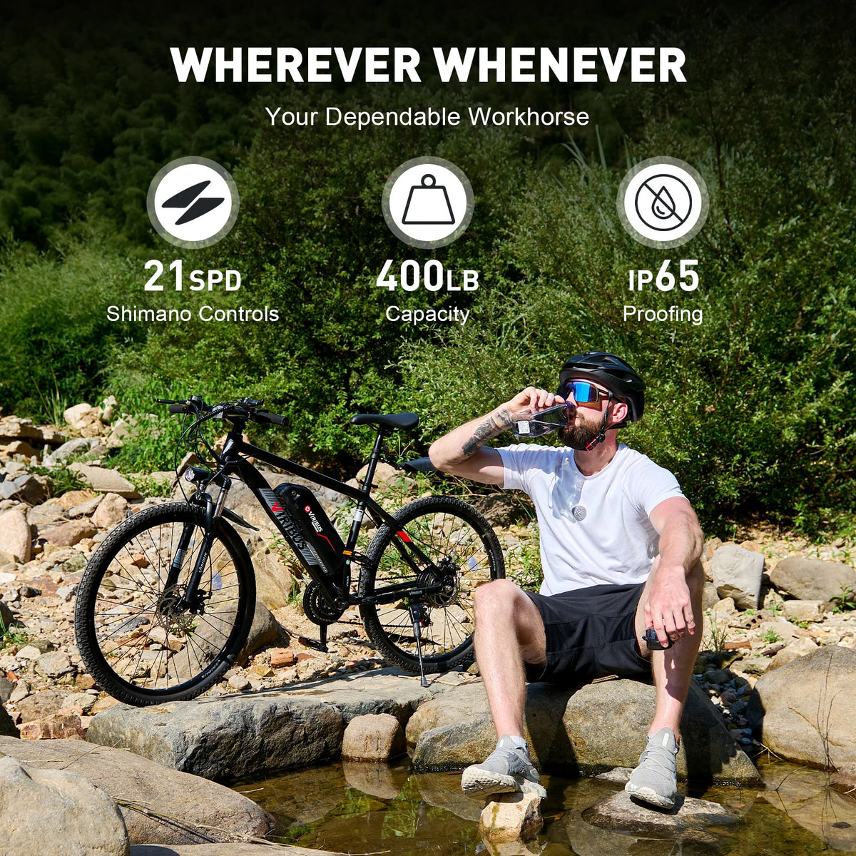 Electric Mountain Bicycle 26" 350W 48V Lithium Battery Black S1776