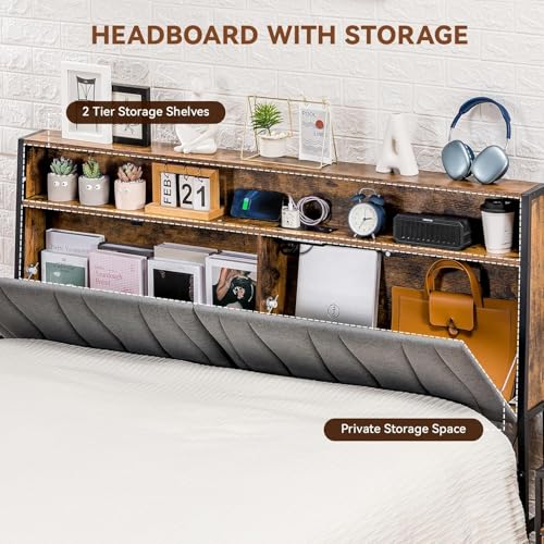 Queen Platform Bed Frame with LED Lights and Charging Station L448661