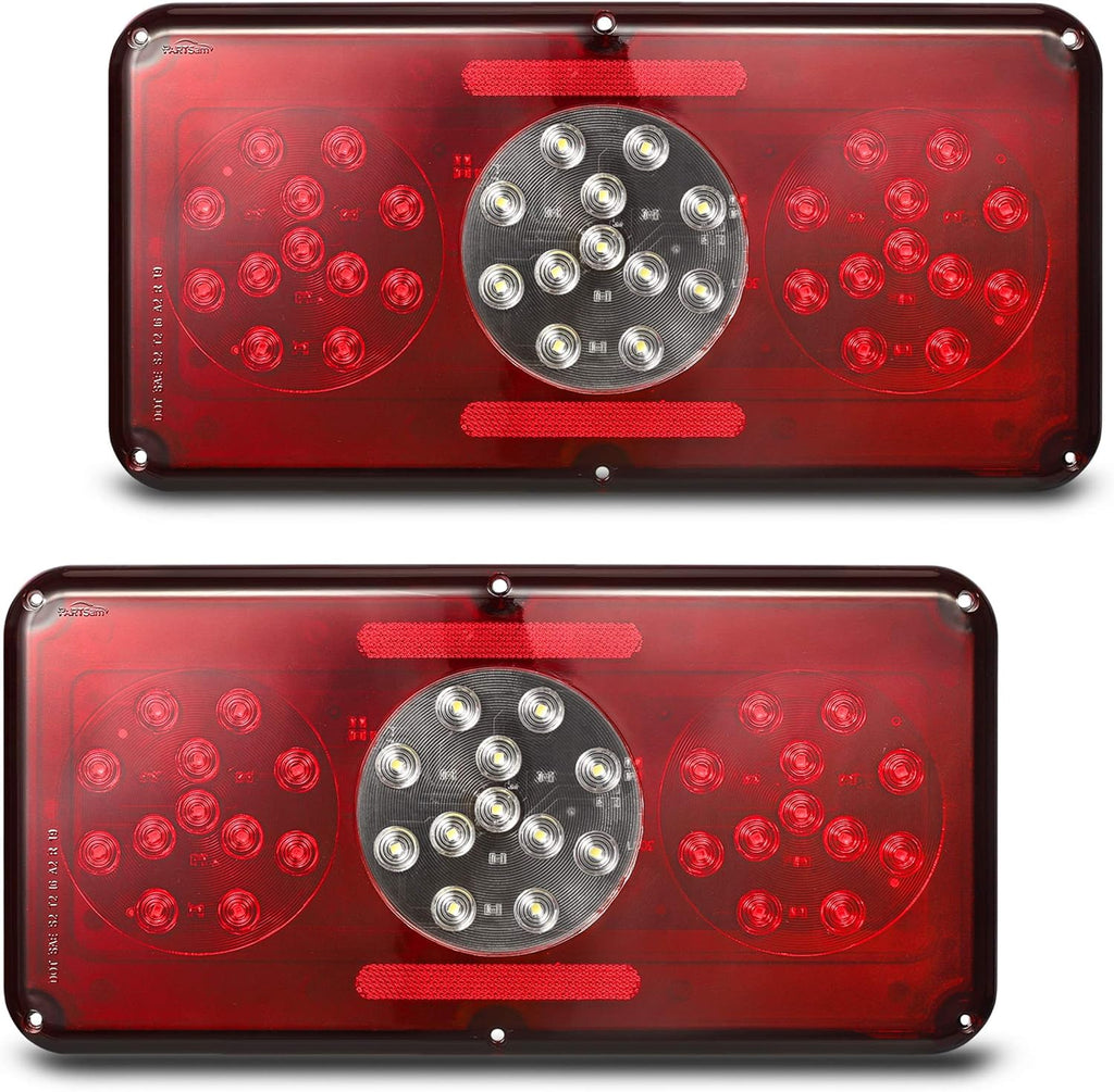 2Pcs Rectangle LED Trailer RV Tail Lights Red and White W644