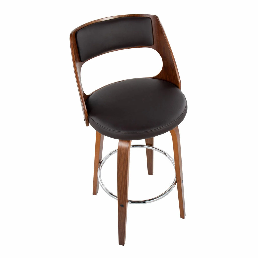 Walnut And Brown Faux Leather Swivel Barstool Set Of 2 P315