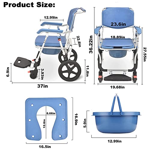 Blue 3 in 1 Folding Shower Wheelchair Bedside Commode with Pail T693