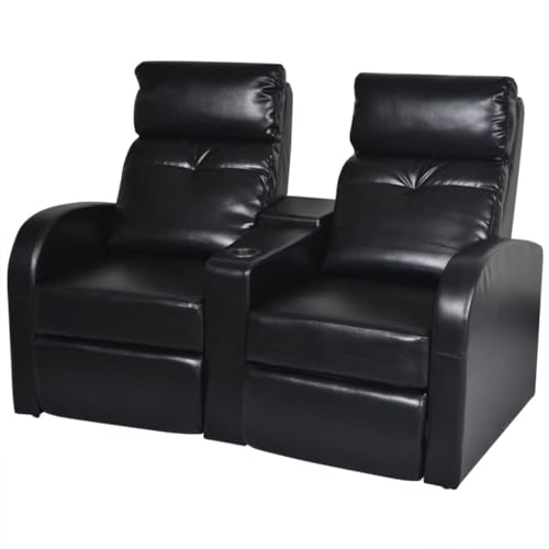 2-Seater Black Faux Leather Recliner Sofa with Cup Holder G53011