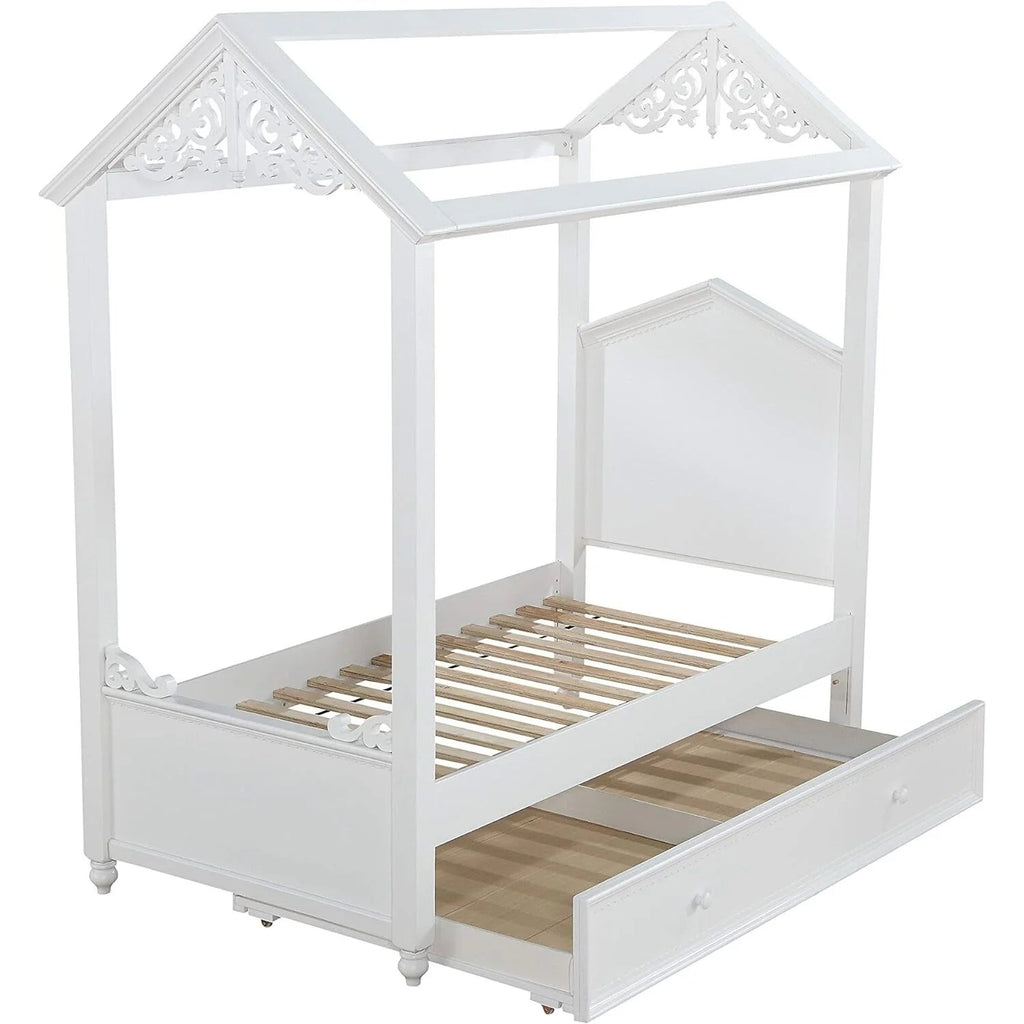 Twin Size White Wood Frame Trundle T115
