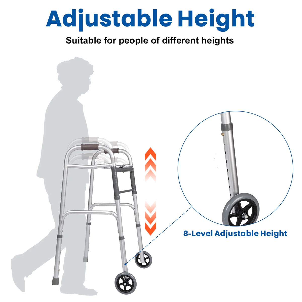 Foldable Adjustable Lightweight Mobility Walker with 5" Wheels W68378