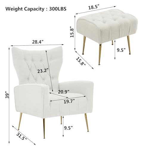 White Upholstered Boucle High Wingback Armchair with Gold Metal Legs F44254