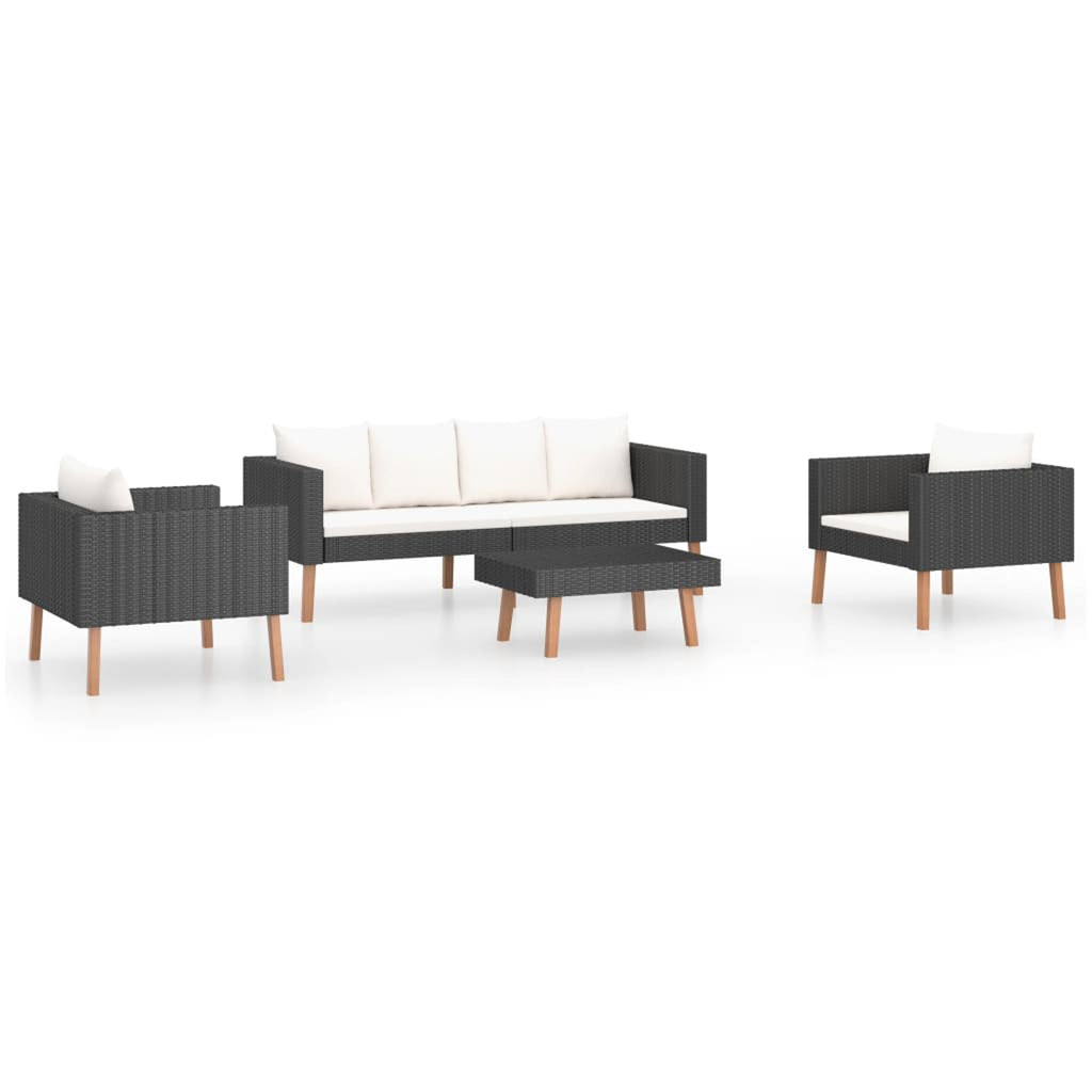 4 Piece Poly Rattan Outdoor Sectional Sofa Set with Coffee Table X392473