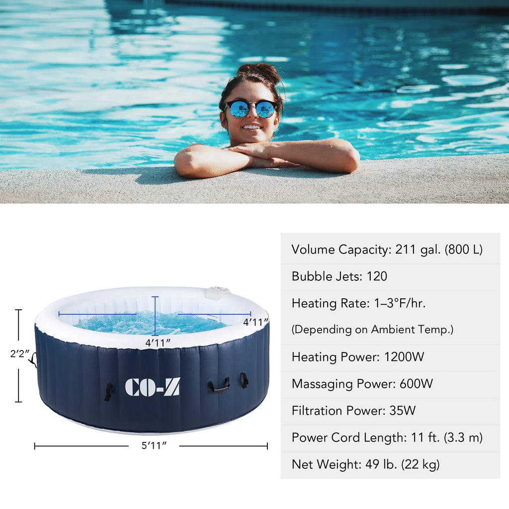 Blue PVC Inflatable Spa Tub with Heater & 120 Massaging Jets H670