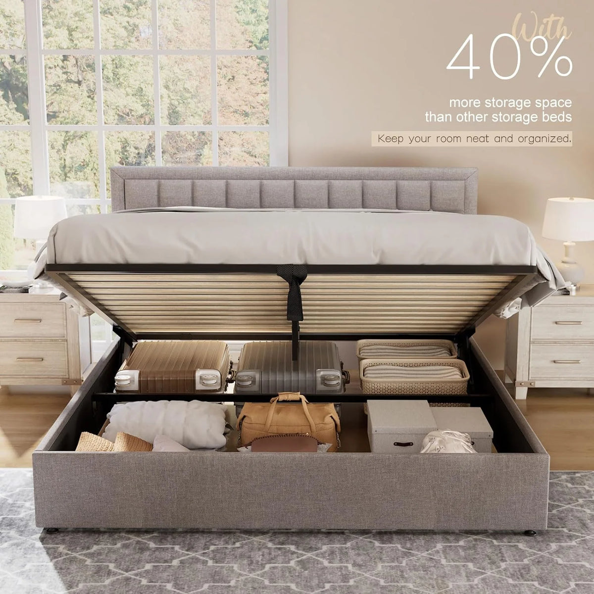 King Size Lift Up Storage Upholstered Platform Bed Frame P180