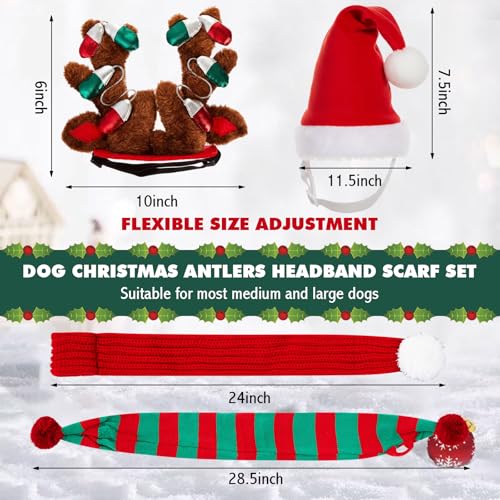 4 Pcs Dog Christmas Antlers Headband Scarf Set Q6982