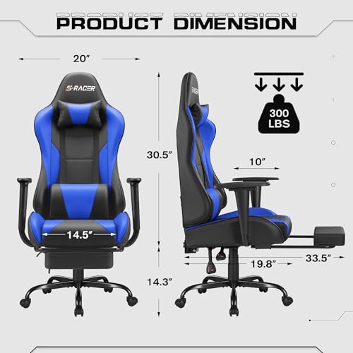 Black Gaming Chair with Footrest and Massage Lumbar Support B1801