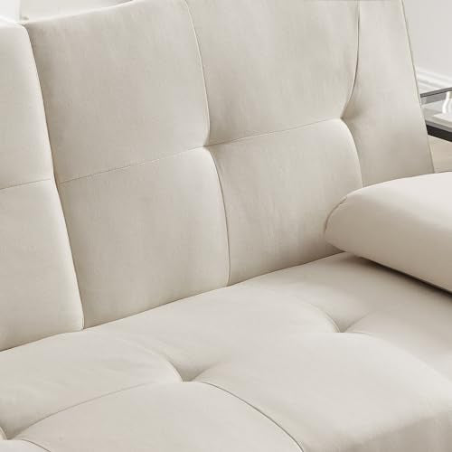 Futon Sofa Bed with Removable Armrests and 2 Cup Holders D545986