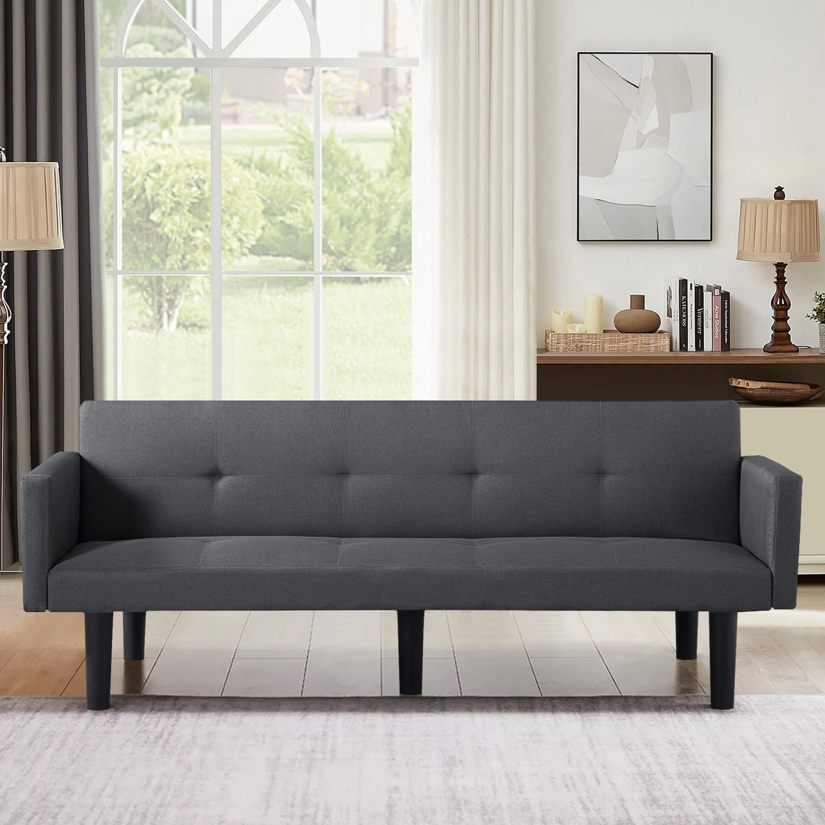 Blue Faux Suede Futon Sofa Bed K93258