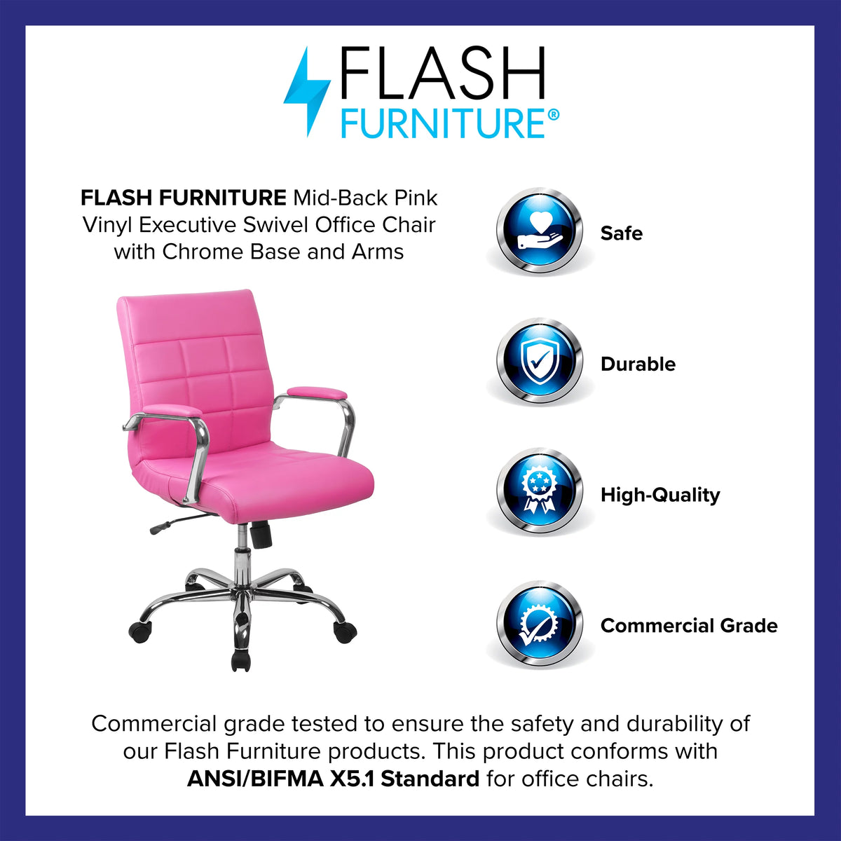 Pink Vinyl Swivel Office Chair with Chrome Base M2939