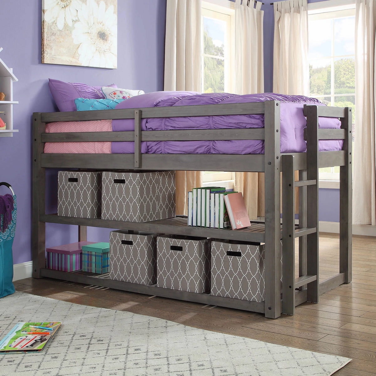 Black Twin Loft Storage Bed A34593