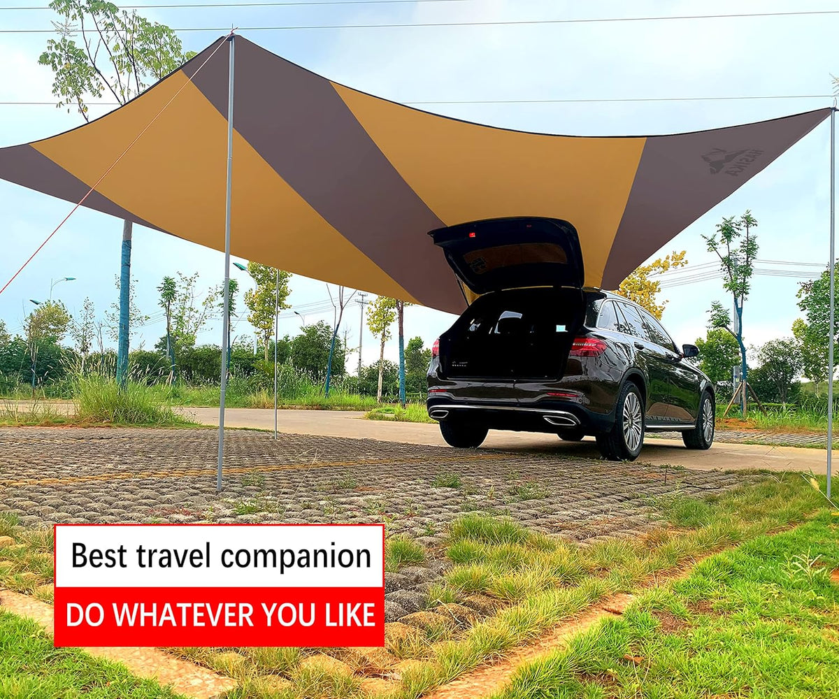 Car Awning Camping Tarp Waterproof Ripstop with 4 Poles D51751
