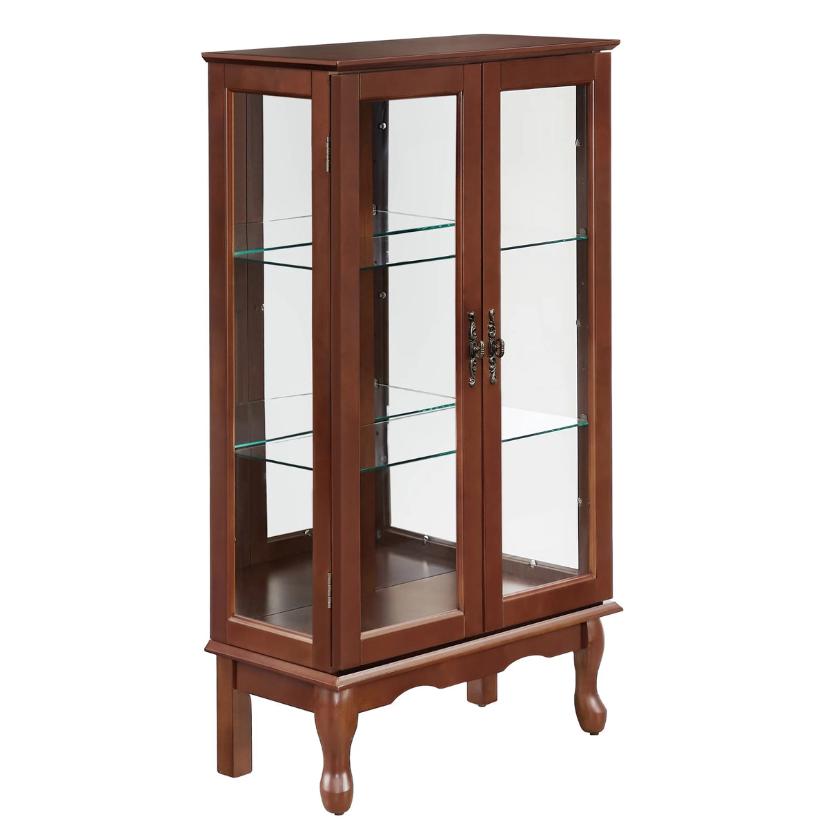3 Shelf Lighted Curio Cabinet with Adjustable Shelves and Mirrored Back Panel Q81326