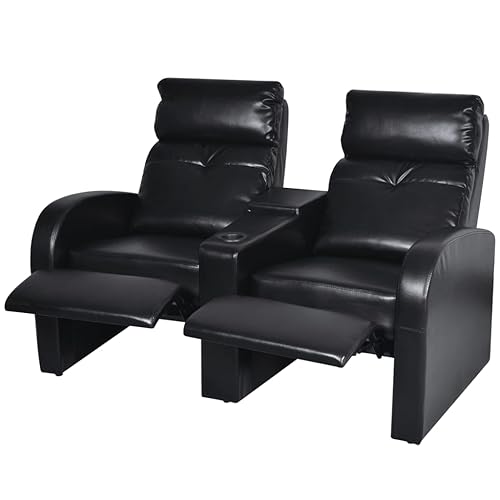 2-Seater Black Faux Leather Recliner Sofa with Cup Holder G53011