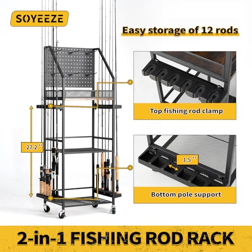 Fishing Rod Holders with Pegboard and Wheels X4335