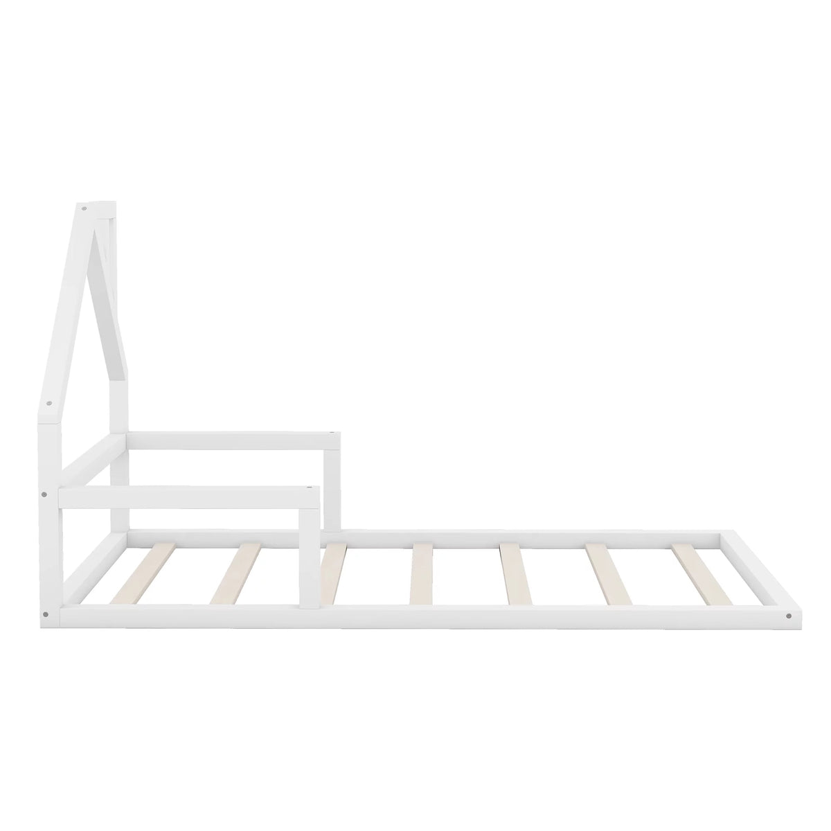 White Twin Size Wood Floor Bed with House-shaped Headboard G181