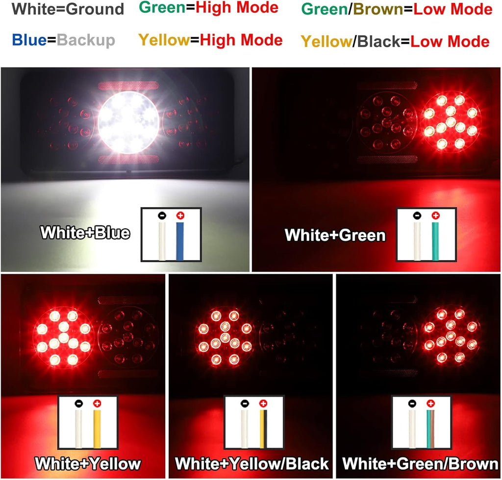 2Pcs Rectangle LED Trailer RV Tail Lights Red and White W644