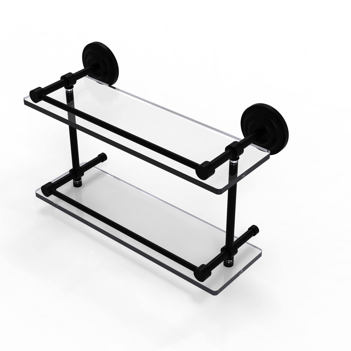Matte White Double Glass Shelf with Gallery Rail R2148
