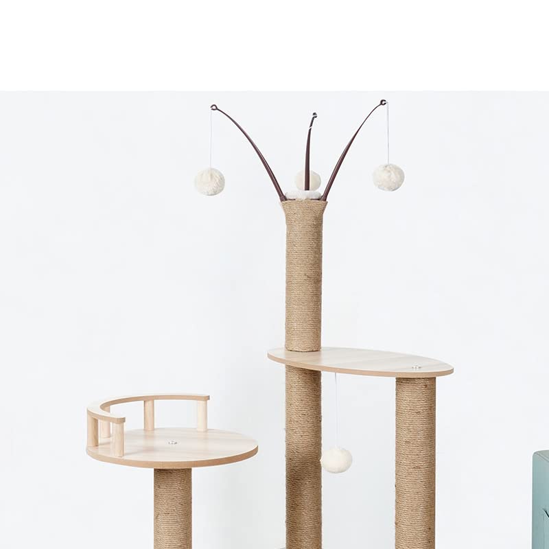 Wooden Large Cat Tree Floor to Ceiling Cat Tower Height Adjustable with Natural Sisal Rope Scratching Post Cozy Bed J840774