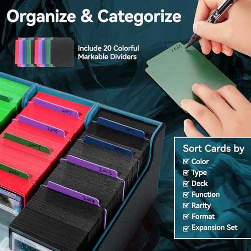 Trading Card Storage Box with Dividers, Leather Magnetic Closure, Black/Red L45357