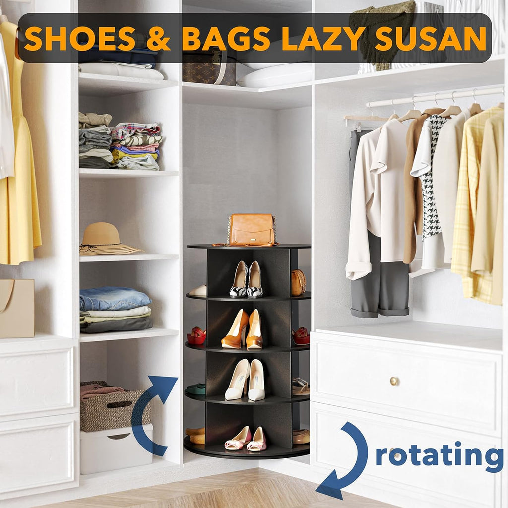 4 Tier Black Rotating Shoe Rack E19150