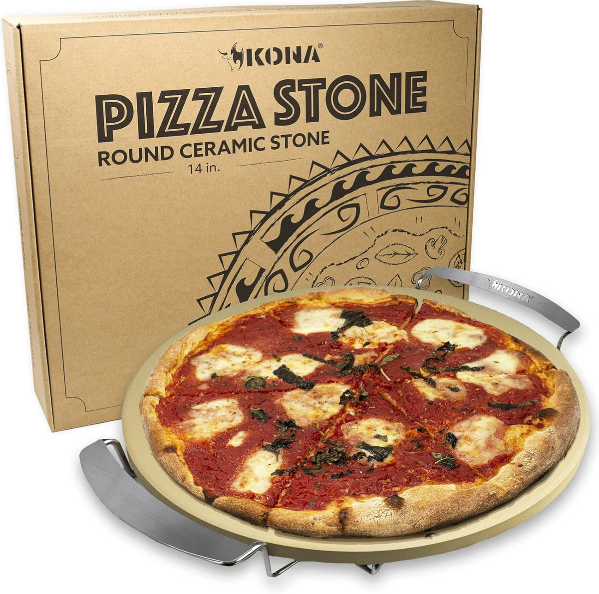 14" Round Cordierite Pizza Stone with Metal Support Stand Pack of 2 K2109