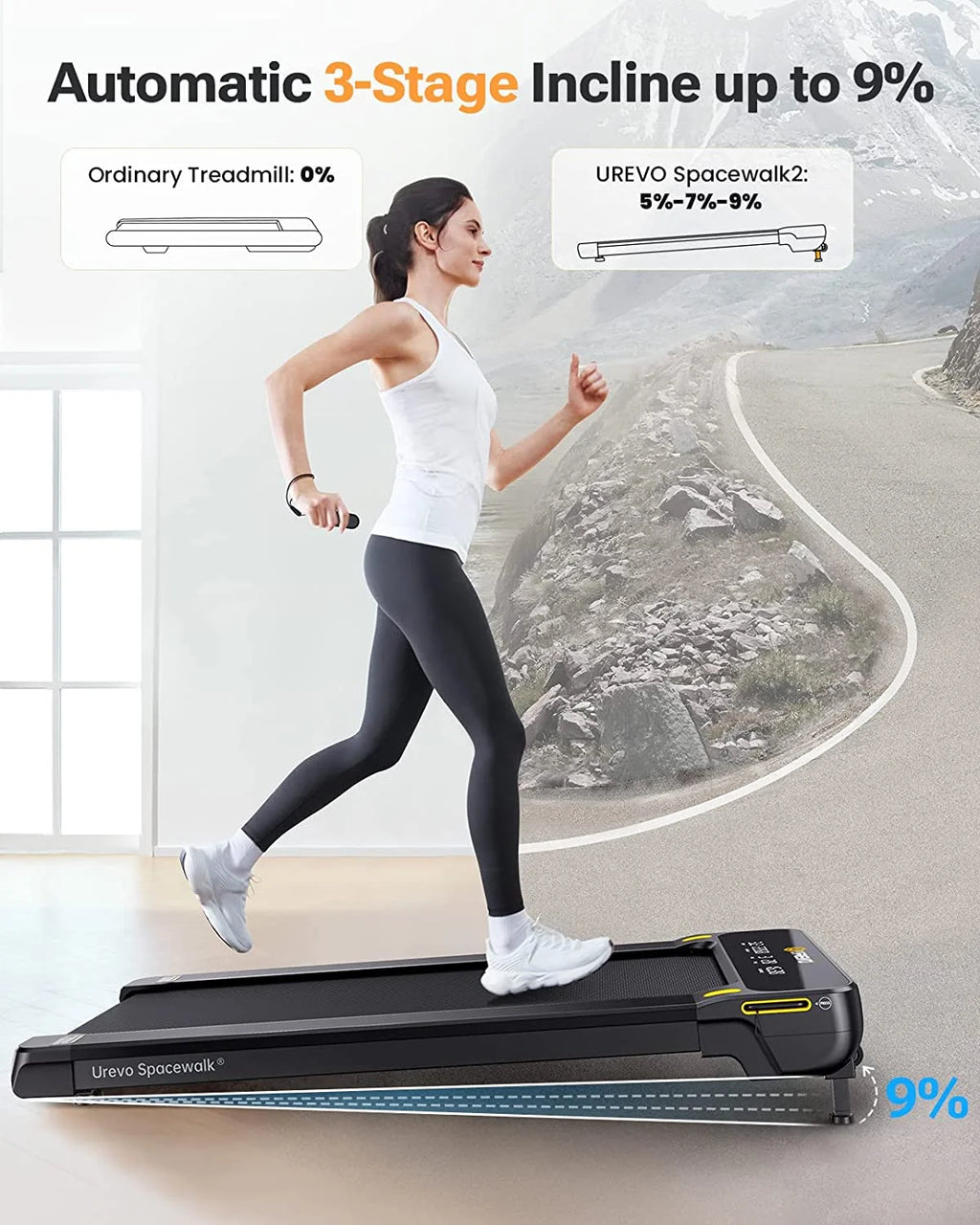 Treadmill with Auto Incline, 2.5 HP Under Desk Walking Pad F977997