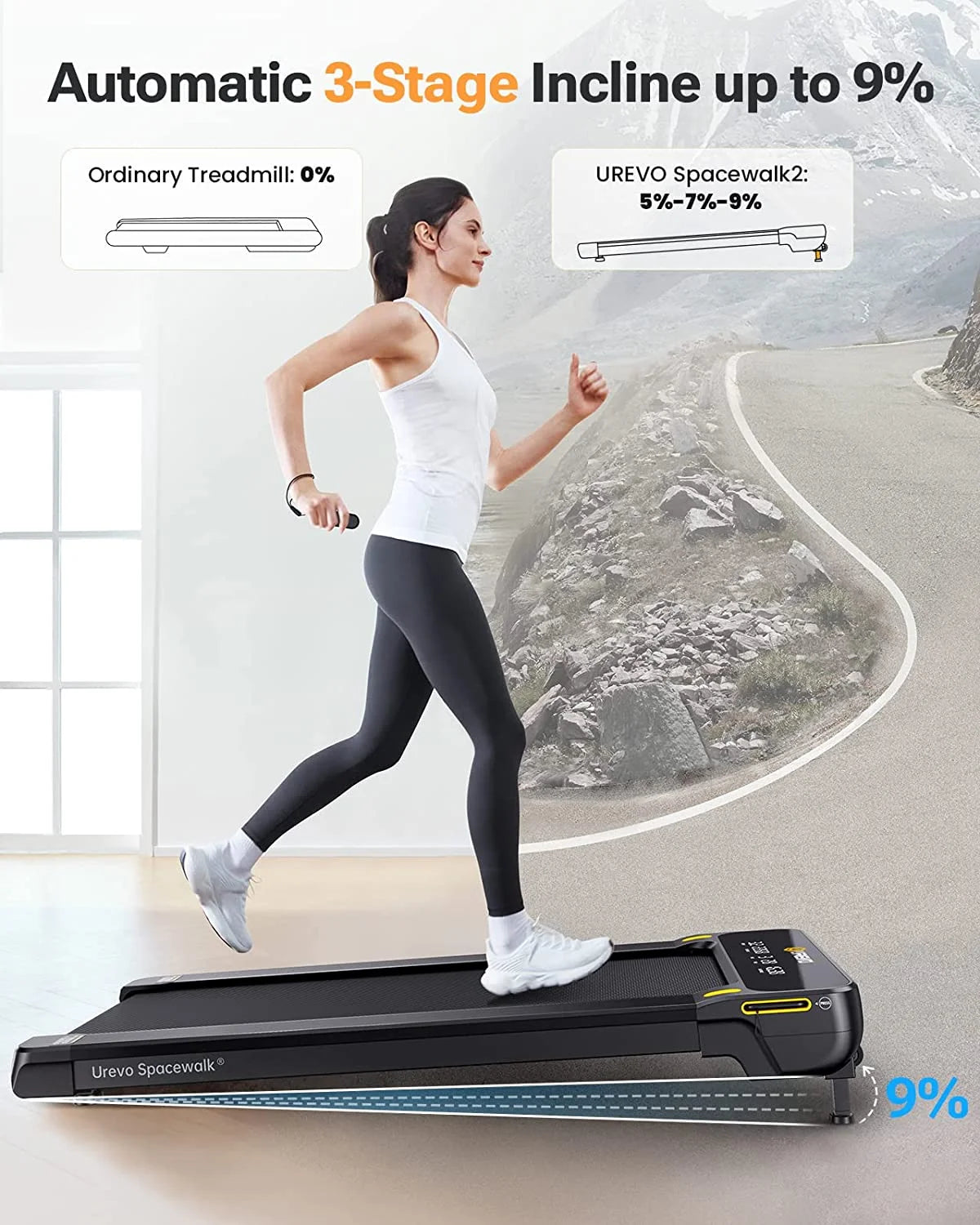 Treadmill with Auto Incline, 2.5 HP Under Desk Walking Pad F977997