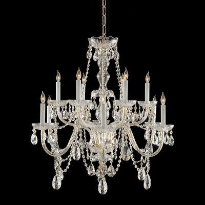 12-Light Candle Style Tiered Chandelier Crystal Polished Brass E10490