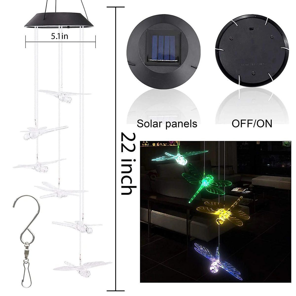 Color Changing Dragonfly Wind Chime Spiral Spinner Wind Mobile C722364