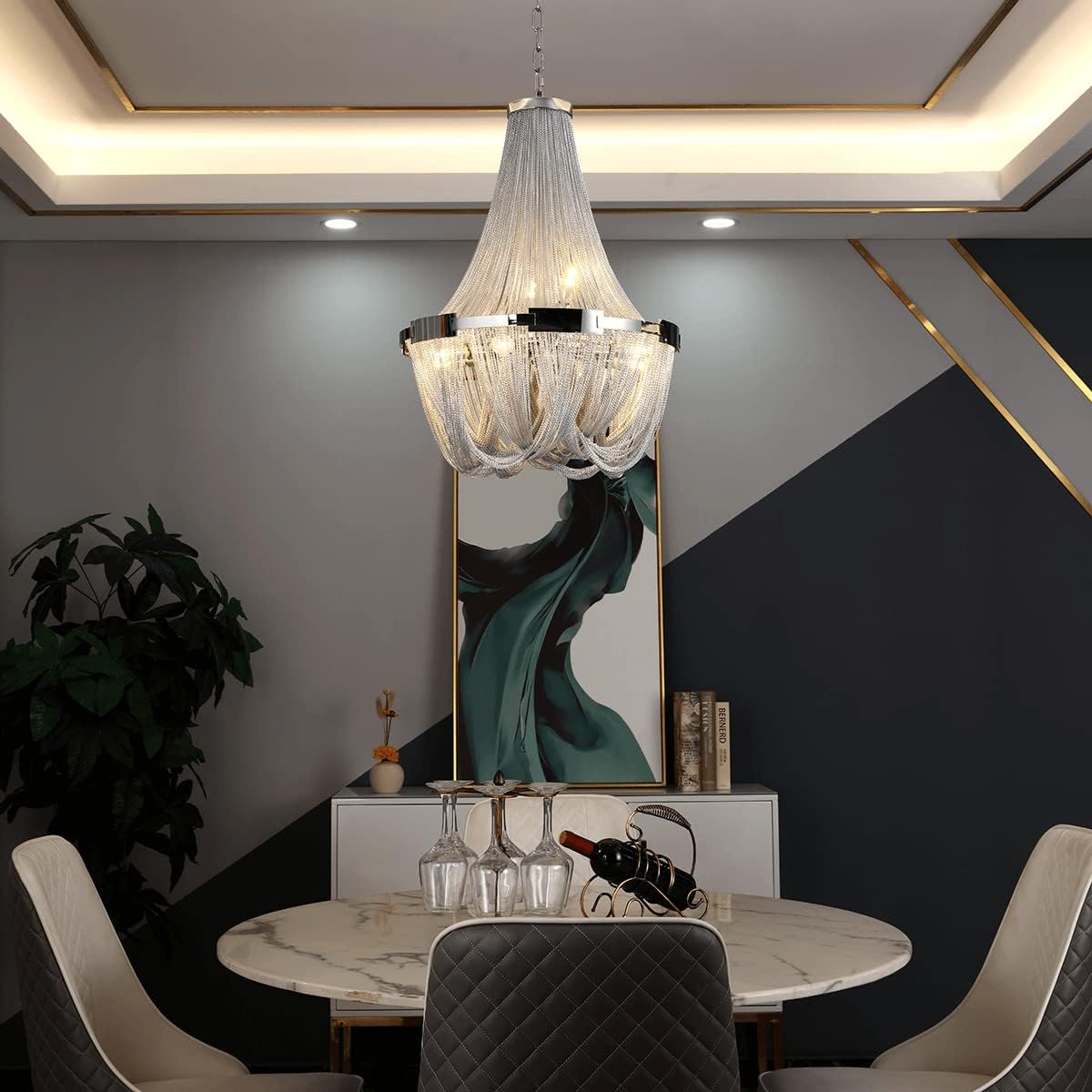 Silver 8-Light Aluminum Chandelier Y44634