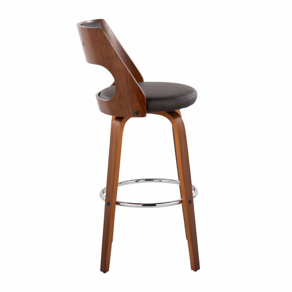 Walnut And Brown Faux Leather Swivel Barstool Set Of 2 P315