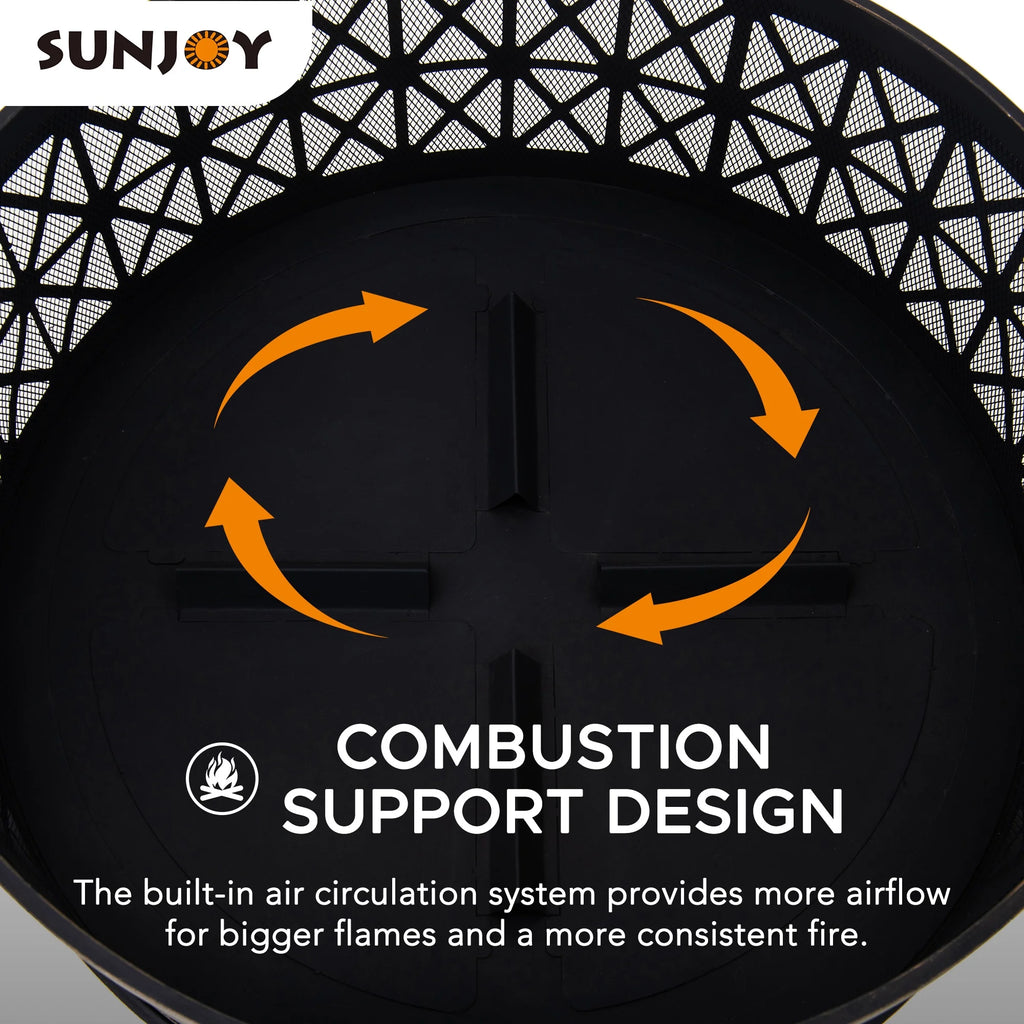 Black Round Steel Outdoor Fire Pit with Spark Screen and Fire Poker Z830