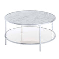 Round Coffee Table White Faux Marble Chrome Y329