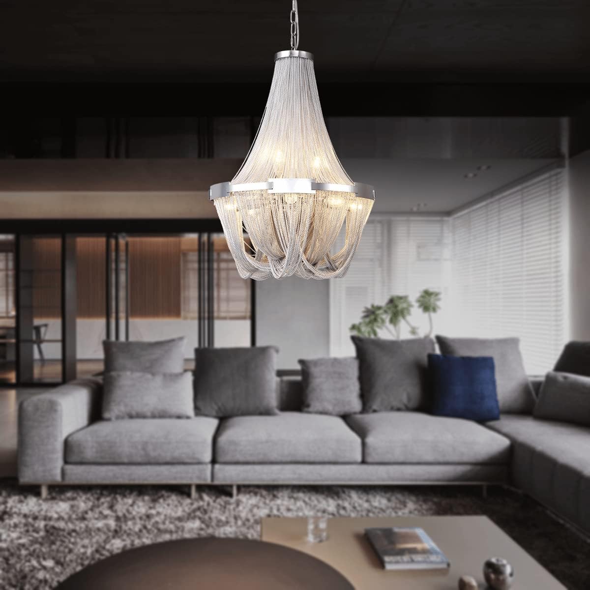 Silver 8-Light Aluminum Chandelier Y44634