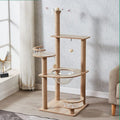 Wooden Large Cat Tree Floor to Ceiling Cat Tower Height Adjustable with Natural Sisal Rope Scratching Post Cozy Bed J840774