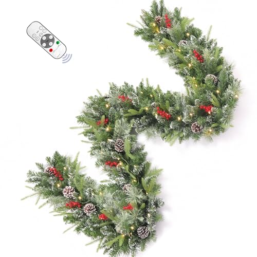 9FT Pre-Lit Artificial Christmas Garland with Dual Color LED Lights I259740
