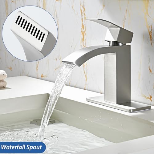 Black Tall Waterfall Single Handle 1 Hole Bathroom Faucet with Pop Up Drain and Hoses D53436