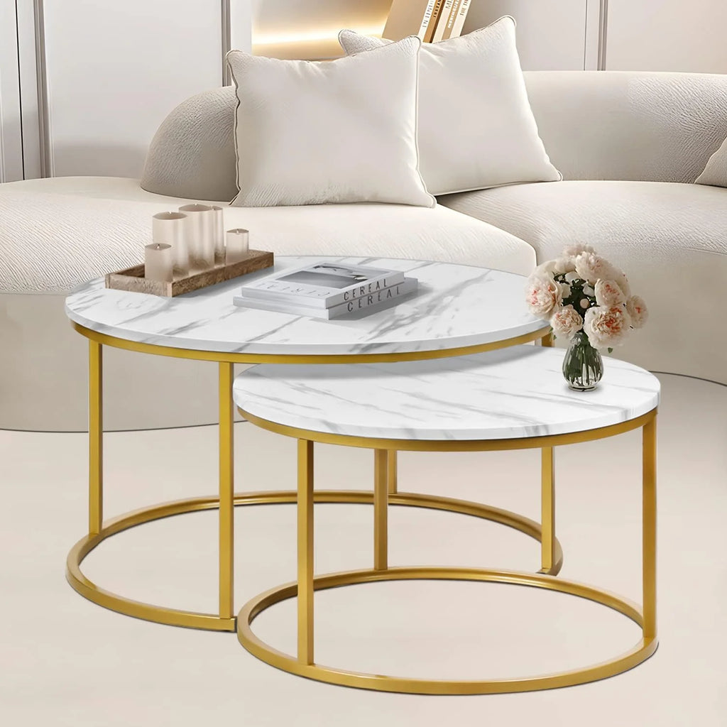 35" Marble Look Nesting Coffee Table Set of 2 M1091