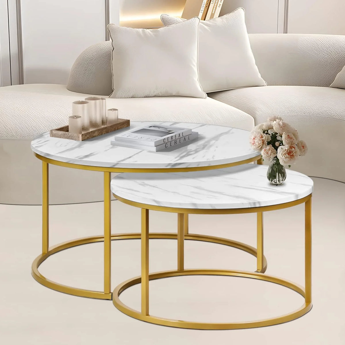 35" Marble Look Nesting Coffee Table Set of 2 M1091