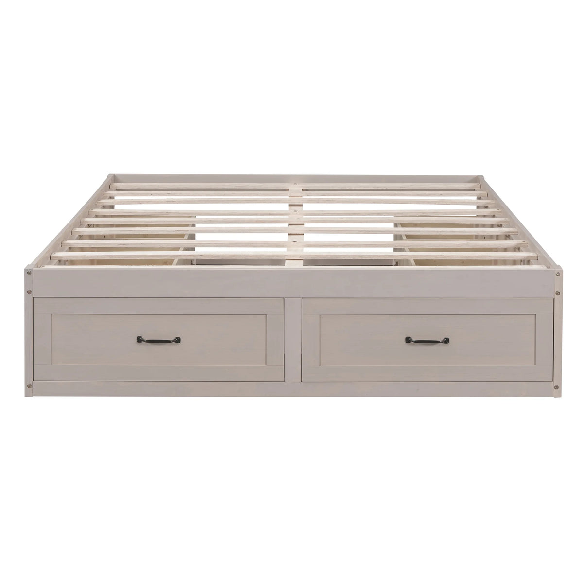Antique White Wood Queen Size Platform Bed with 6 Drawers W345779