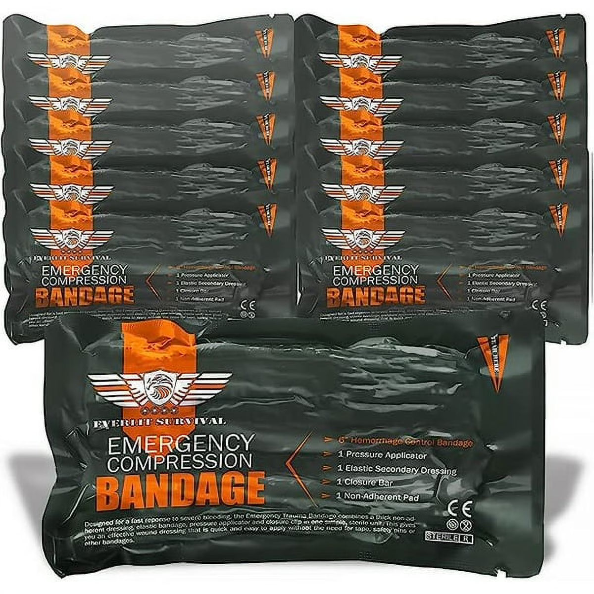 Israeli 6" Emergency Bandage Compression Trauma Wound Dressing, Pack of 10 O706