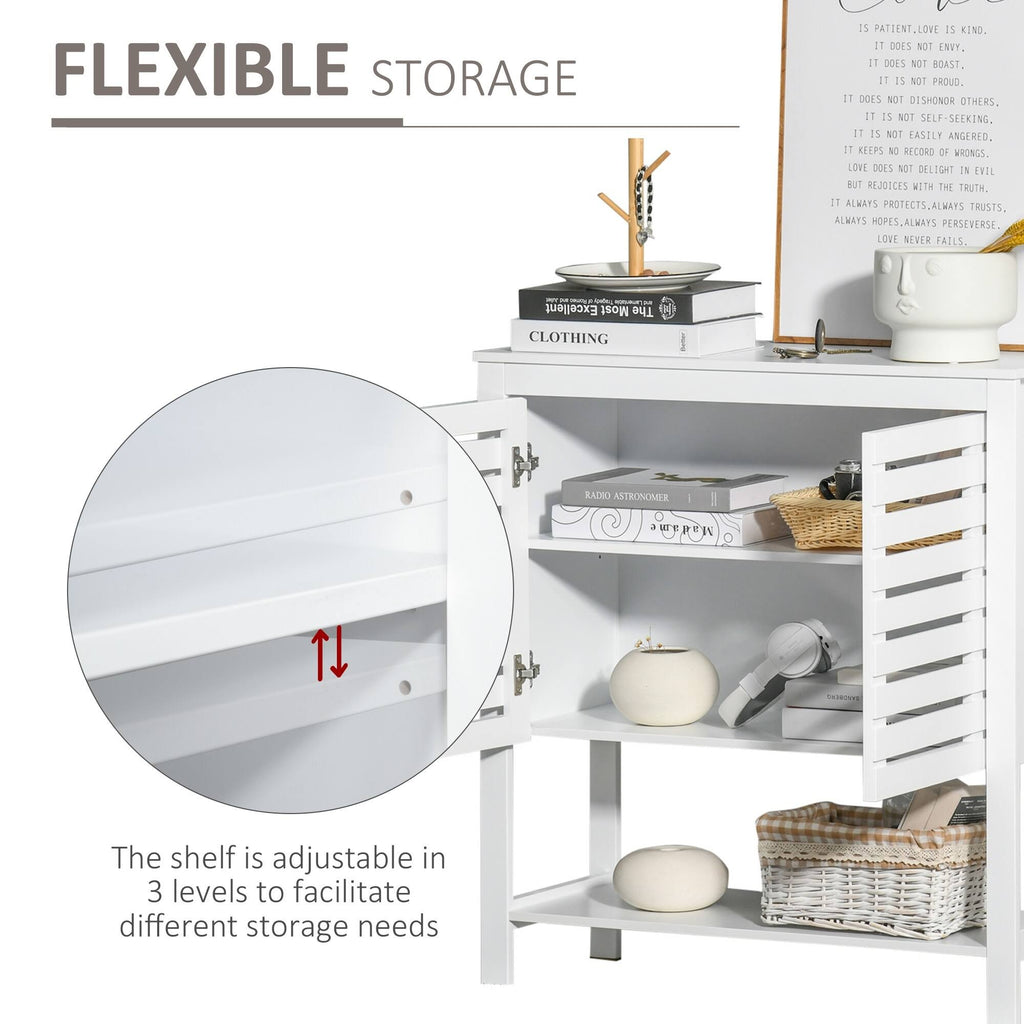 White Media Console Cabinet with Slat Double Doors and Adjustable Shelf J296317
