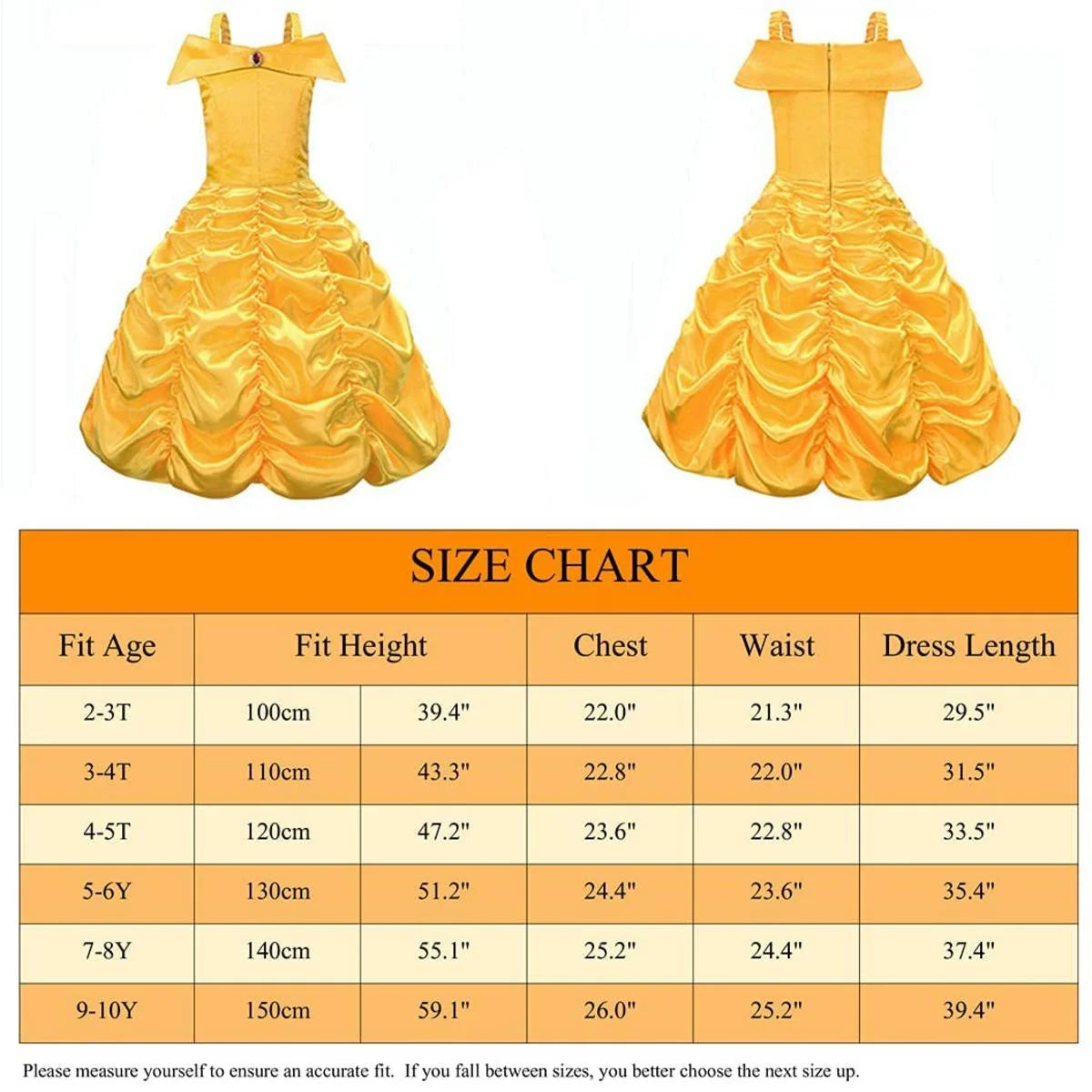 Princess Costume for Girls off Shoulder Dress with Accessories Yellow 2-3 Years S16264