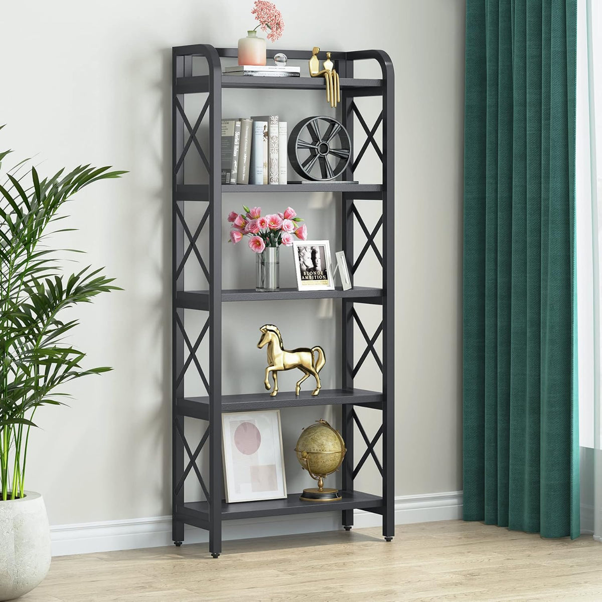 5-Tier Black Bookshelf C406