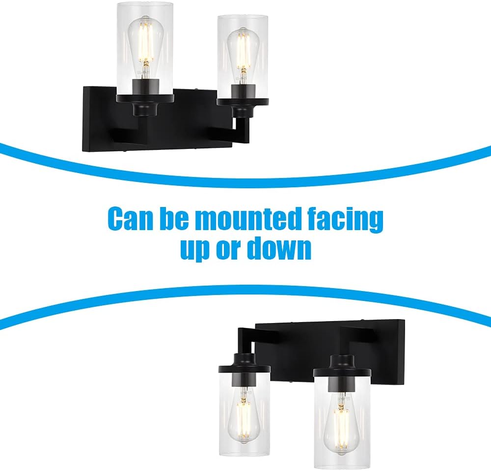 2 Light Matte Black Wall Sconces with Cylinder Glass Shade G60187